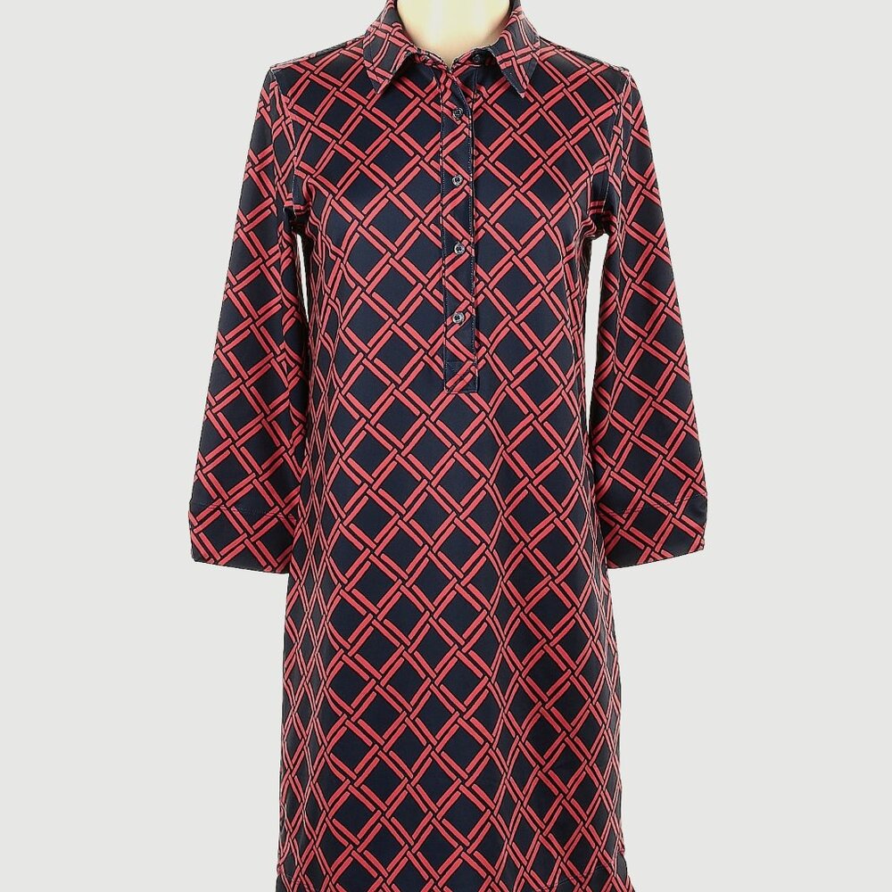 Vineyard Vines red and navy blue lattice print dress